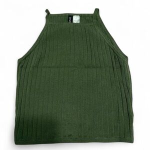 Olive Green Ribbed Halter Neck Top